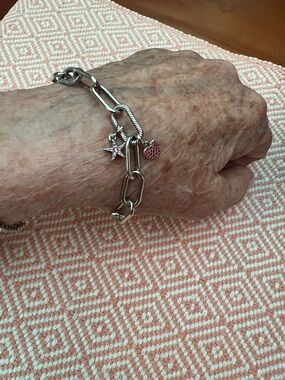 Pandora Paper Clip Link Bracelet with 2 Mini Crystal Charms